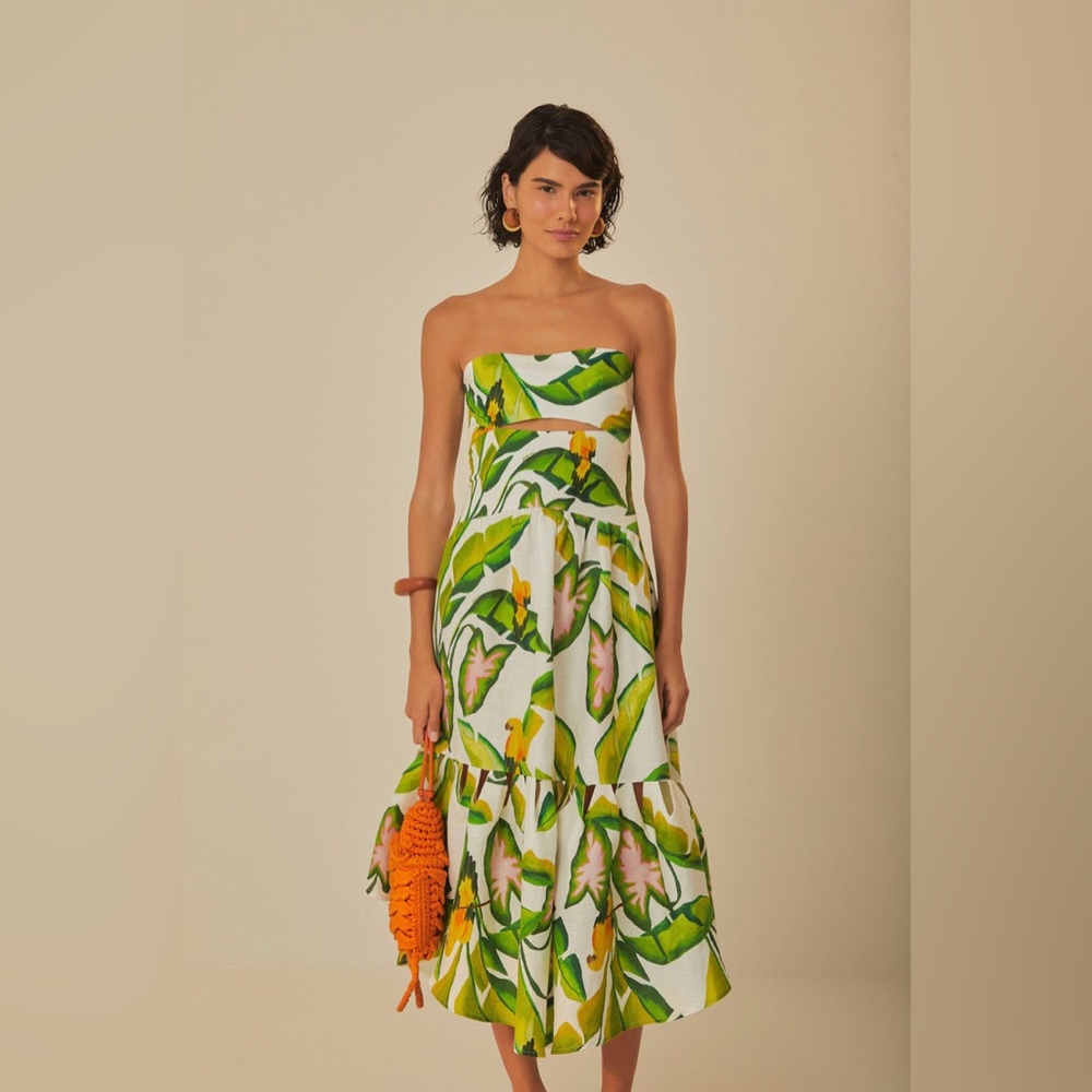 Farm Rio Summer Foliage Strapless Dress - Picture 2 of 16